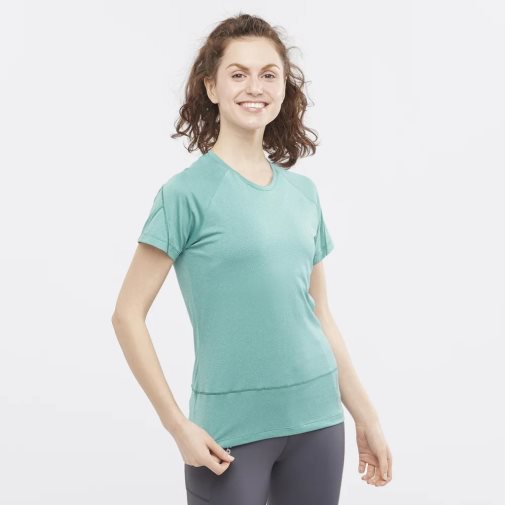 Turquoise Salomon Cross Run Short Sleeve Women's T-Shirts | IE PL8145